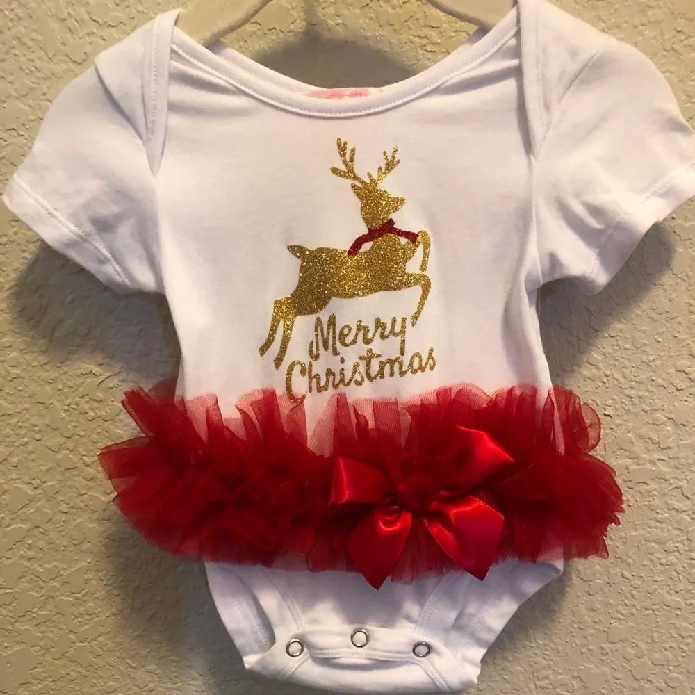 NWT PAPATU Baby 1Pc Tutu Glitter Merry Christmas Reindeer Bodysuit Various Sizes